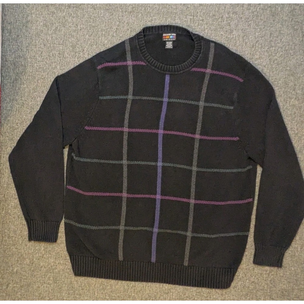 Vtg Colours By Alexander Julian Striped Abstract Colorful Sweater Size 2XL Tall